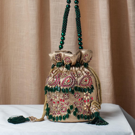 Zardozi Embroidered Bridal Potli Bag: Beaded Indian Wedding Purse