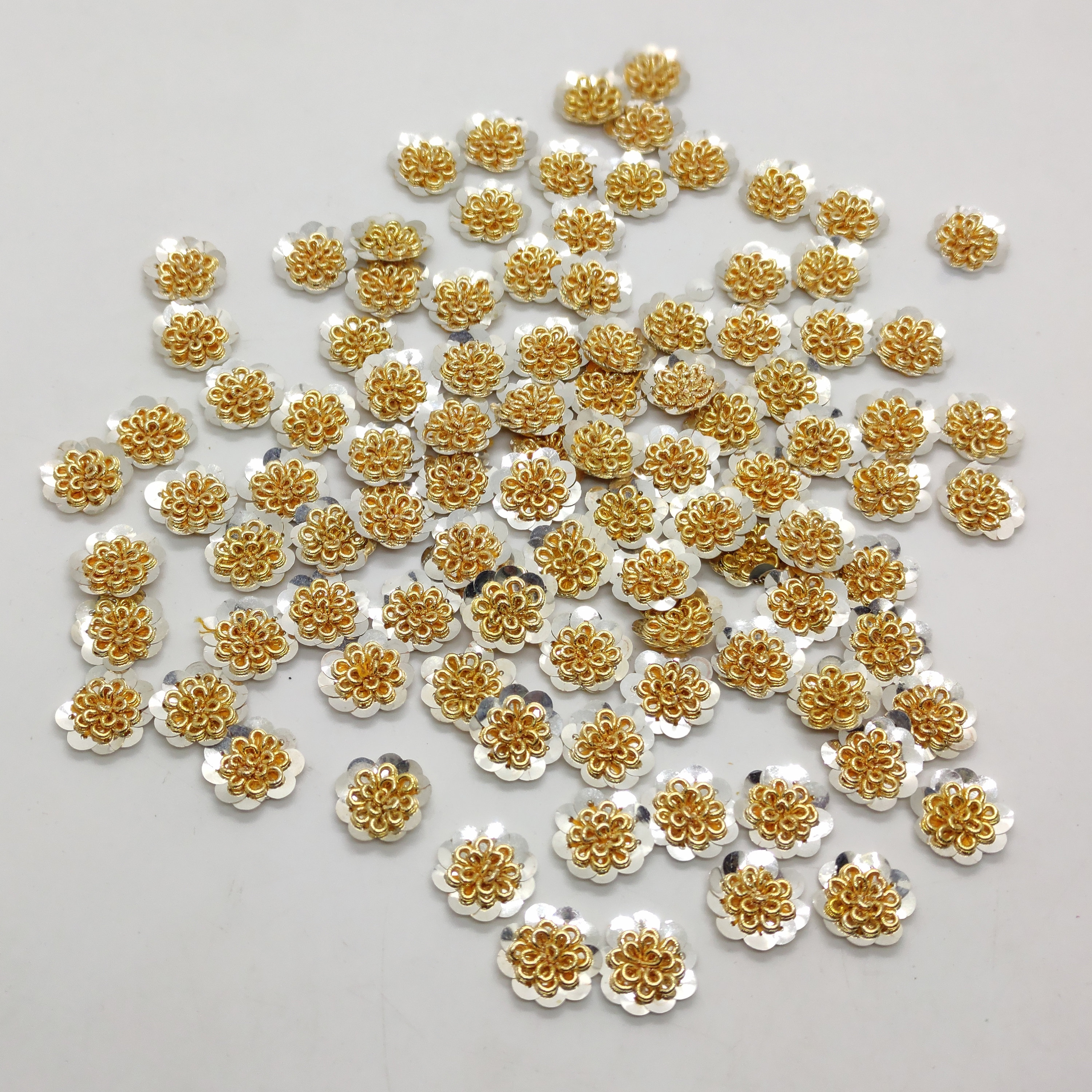 Golden Zardosi Floral Appliques: Silver Sequin Embellished Patches