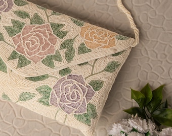 Handmade Beaded Floral Clutch: Embroidered Wristlet Purse