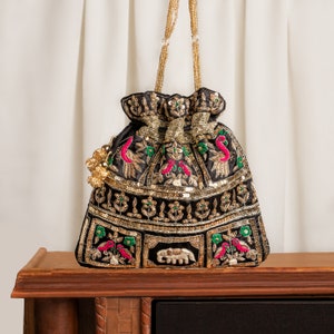 Zardozi Sequin Beaded Potli Bag: Handcrafted Indian Wedding Accessory