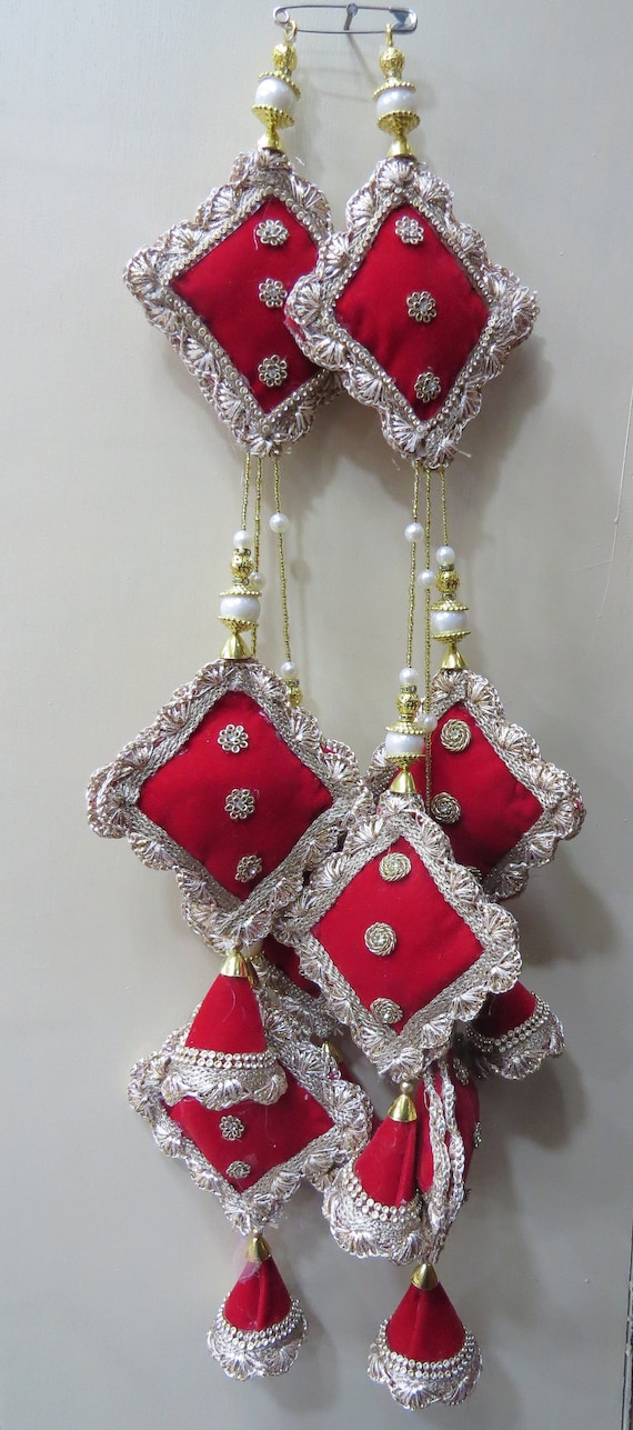 Artisan Handmade Cushion Style Red and Rose Gold Embellish