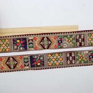 Floral Embroidered Decor Lace Ribbon - Maroon Velvet Trim by the Yard