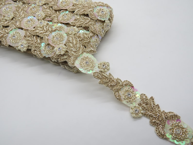 bling rhinestone zardosi sequin pearl beaded embroider floral trim indan wedding lehnga sewing embellishment lace trim saree border trim