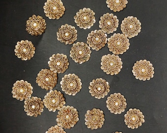 Sequin Rhinestone Zardosi Applique: .75&quot; Sew-On Embroidered Patch