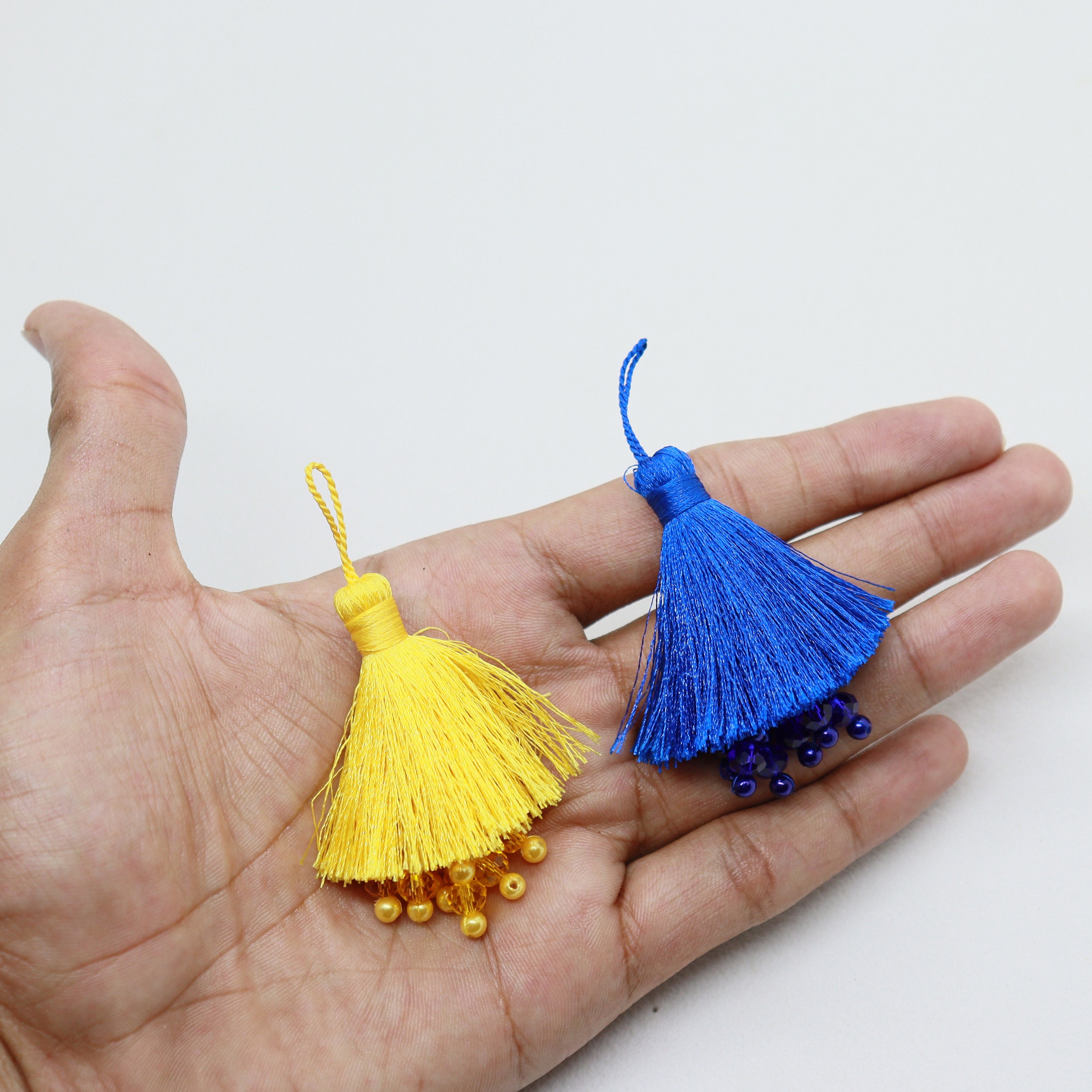 Silk Tassels with Glass Beads: Purse Charm, Earring Making - 2 Inch (12 Pcs)