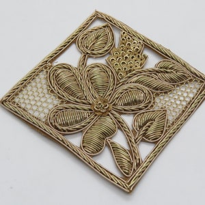 8.5 x 8.5 cm beautiful golden zardosi handmade embroider flower applique sewing patch | decorative embroider patch for hat DIY
