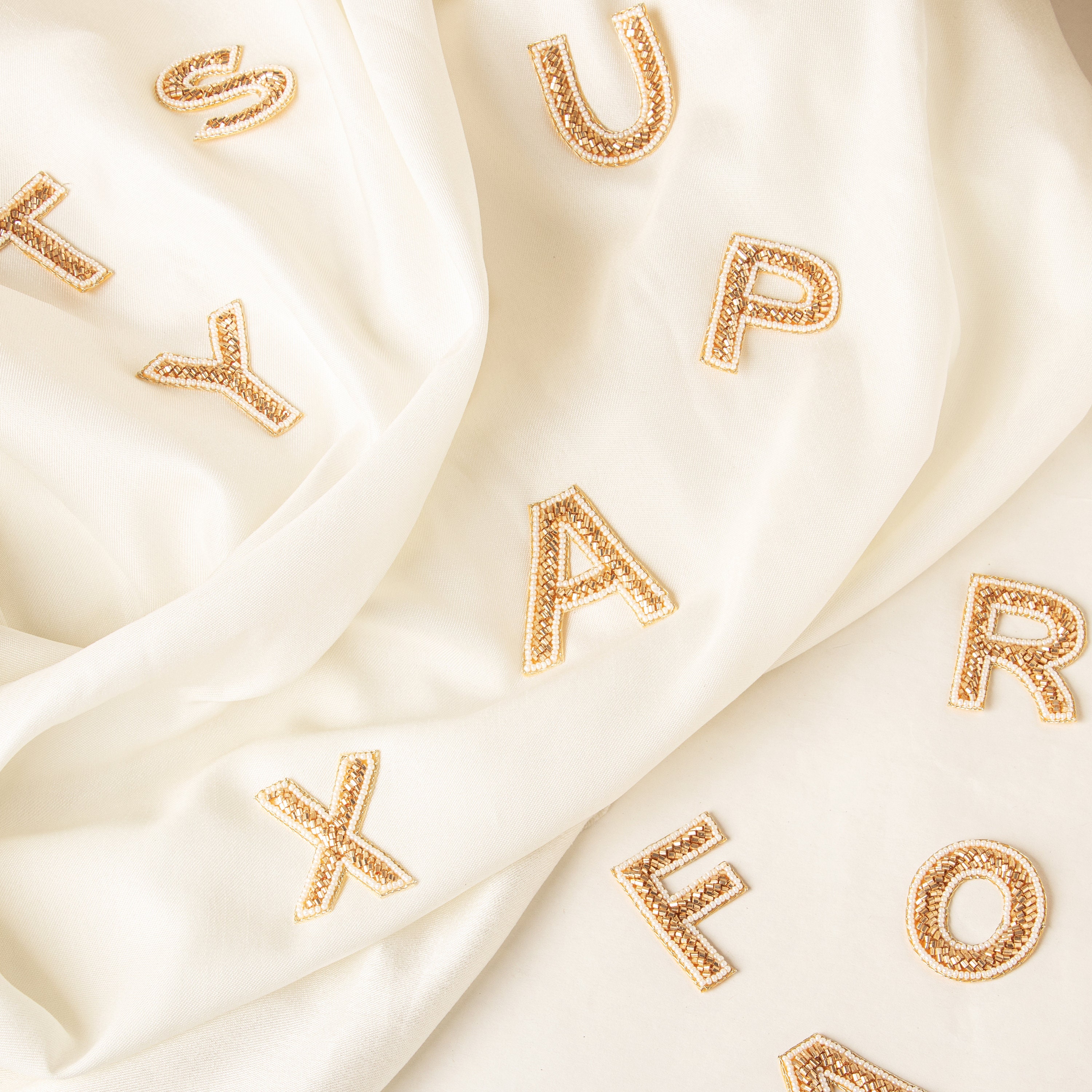 Hand Embroidered Pearl Alphabet Applique Patch: Golden Bead ...