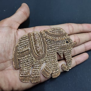 Art Deco Elephant Embroidered With Zardosi Sew on Applique For Embellishment Handmade Zardosi Patch For Indian Ethnic Wear & Accessories