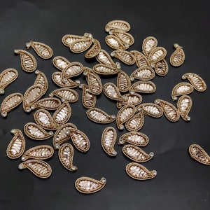 Paisley Embroidery Patch: Golden Rhinestone Indian Applique (1.5cm)