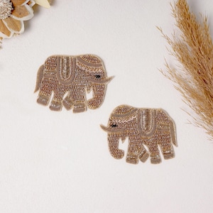 Hand Embroidered Zardozi Elephant Applique Pair | Indian Ethnic Wear Embellishment Patch