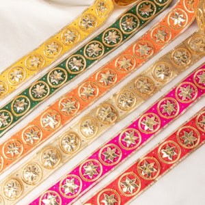 Star Applique Embellished Gota Patti Sari Blouse Border Sewing Trimming Lace| Handcrafted Ribbon for Indian Ethnic Dresses Costume Décor