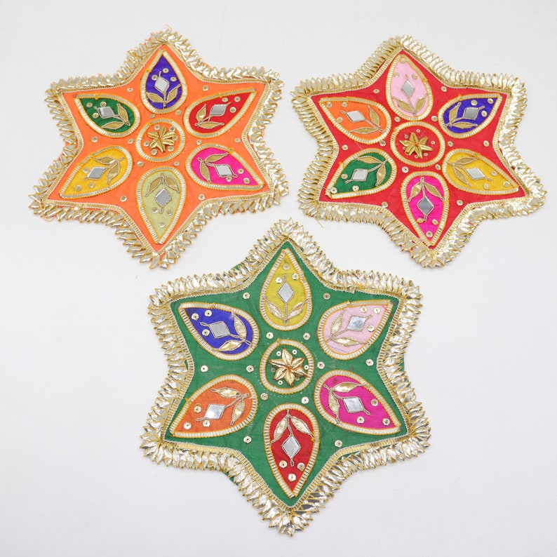 Embroidered Star Applique: Multi Color Gota Patti Patch, Diwali Decor ...