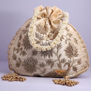 Sac potli traditionnel indien Zardosi Work perlé pour sacs à main de fête de mariage sac à main brodé doré sac à main pour femme