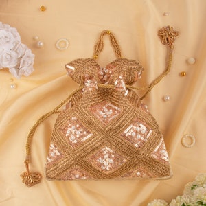 Sequin Beaded Embroidery Potli Bag: Indian Wedding Bridal Purse