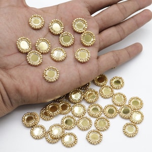 Indian Mirror Applique Patches: Antique Gold Sari Embellishments (25 Pieces)
