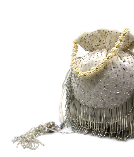 Handcrafted Wedding Drawstring Potli Bag With Glass Beads 