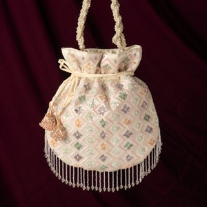 Luxus Designer Charme Pastell Bead Pailletten gestickt spezielle Anlass Geldbörse | Ivory Weiß Geldbörse Tasche | Designer inspirierte Geldbörse für Frauen