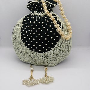 wunderschöne handgefertigte dekorative Perlen perlen Samt Stoff Hochzeit Favor Bag mit Perlengriff | Perlen Potli Handtasche für Hochzeitsgeschenk