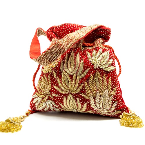 Floral Texture Zardosi Thread Embroider Handbag for Woman Etsy