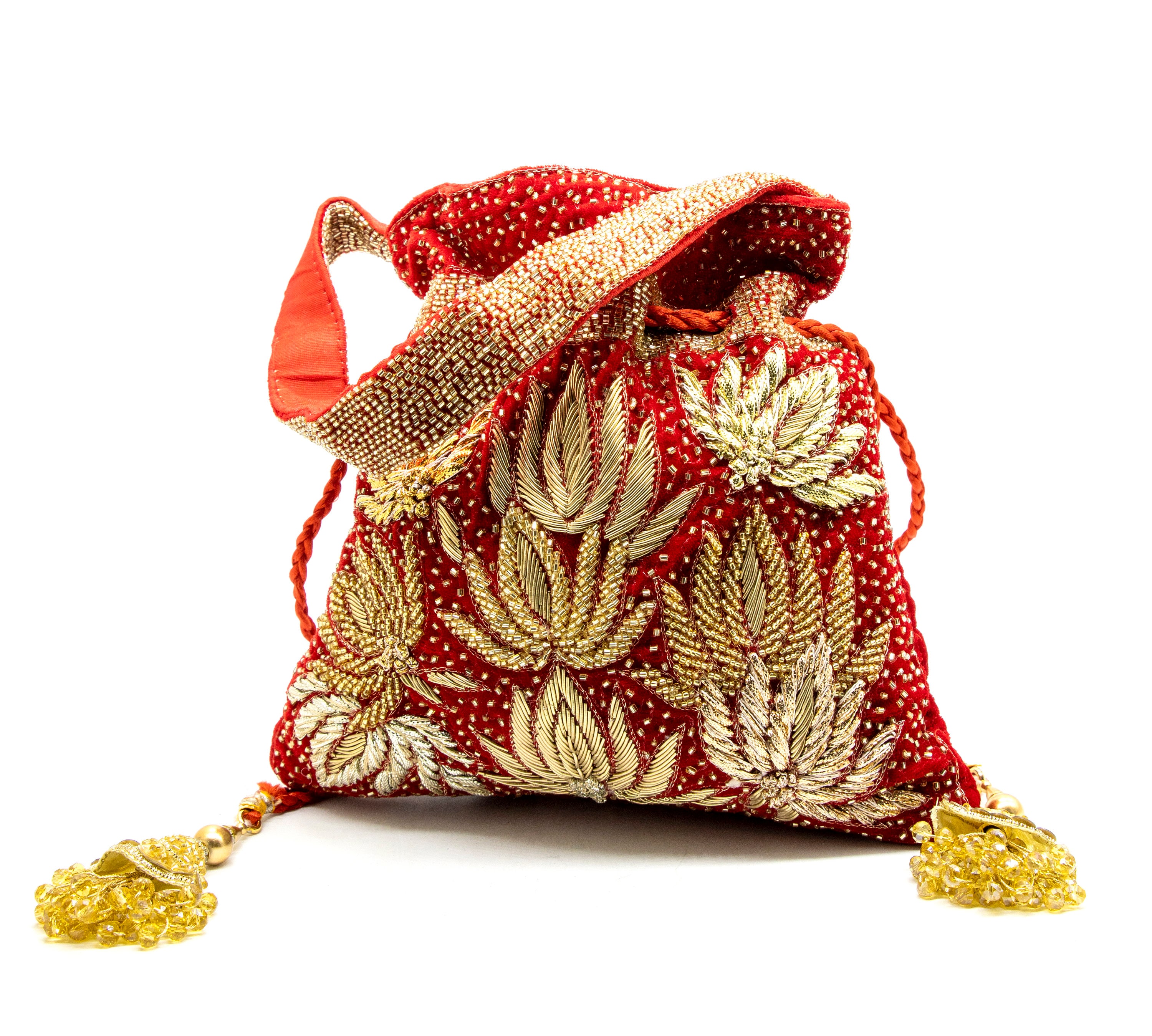 Purse Collection Gorgeous Floral Embroidery Red Colour Potli Purse For Womens