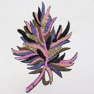 Beaded Sequin Feather Applique: Dance Costume, Evening Wear Patch