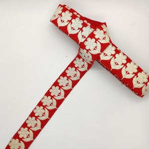 Red Silk Embroidered Flower Trim: Indian Sewing Tape