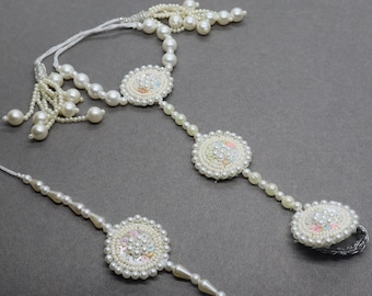 Beautiful White Pearl Sequin Beaded Hath Phool & Bracelet Bhaiya Bhabhi Rakhi