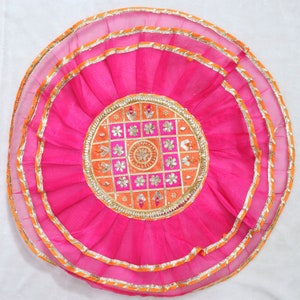 Hand Embroidered Gota Patti Thali Cover: Indian Pooja Decor