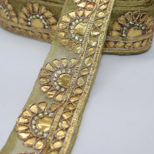 Golden Gota Patti Embroidered Indian Lace: Rhinestone Sari Border