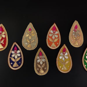Pear Gota Patti Applique Patch: Indian Wedding Saree Embellishment (2.75&quot; x 1.5&quot;)