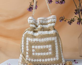 Bolso Potli con perlas y cuentas: bolso de boda indio bordado a mano