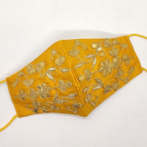 traditional indian wedding gota patti zardosi embroider designer yellow face mask for woman | bridesmaids fancy face mask for bridal party