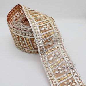 Wedding Sari Border: 3&quot; Gota Patti Embroidered Lace Trim