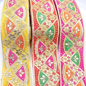 Embroidered Gota Patti Trim: Indian Sari Border Lace, Art Quilt Ribbon