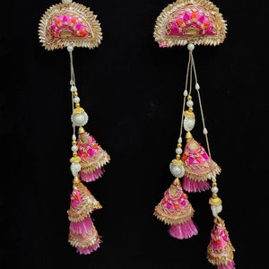 Gota Patti Half Moon Applique Tassels: Indian Wedding Decor, Sewing Latkan (Set of 4)