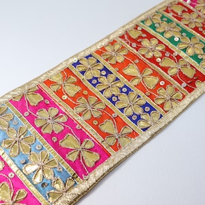 4&quot; wide multi color gota patti embellish indian saree border fabric trim indian wedding dresses trimmings sewing accessories costume ribbon