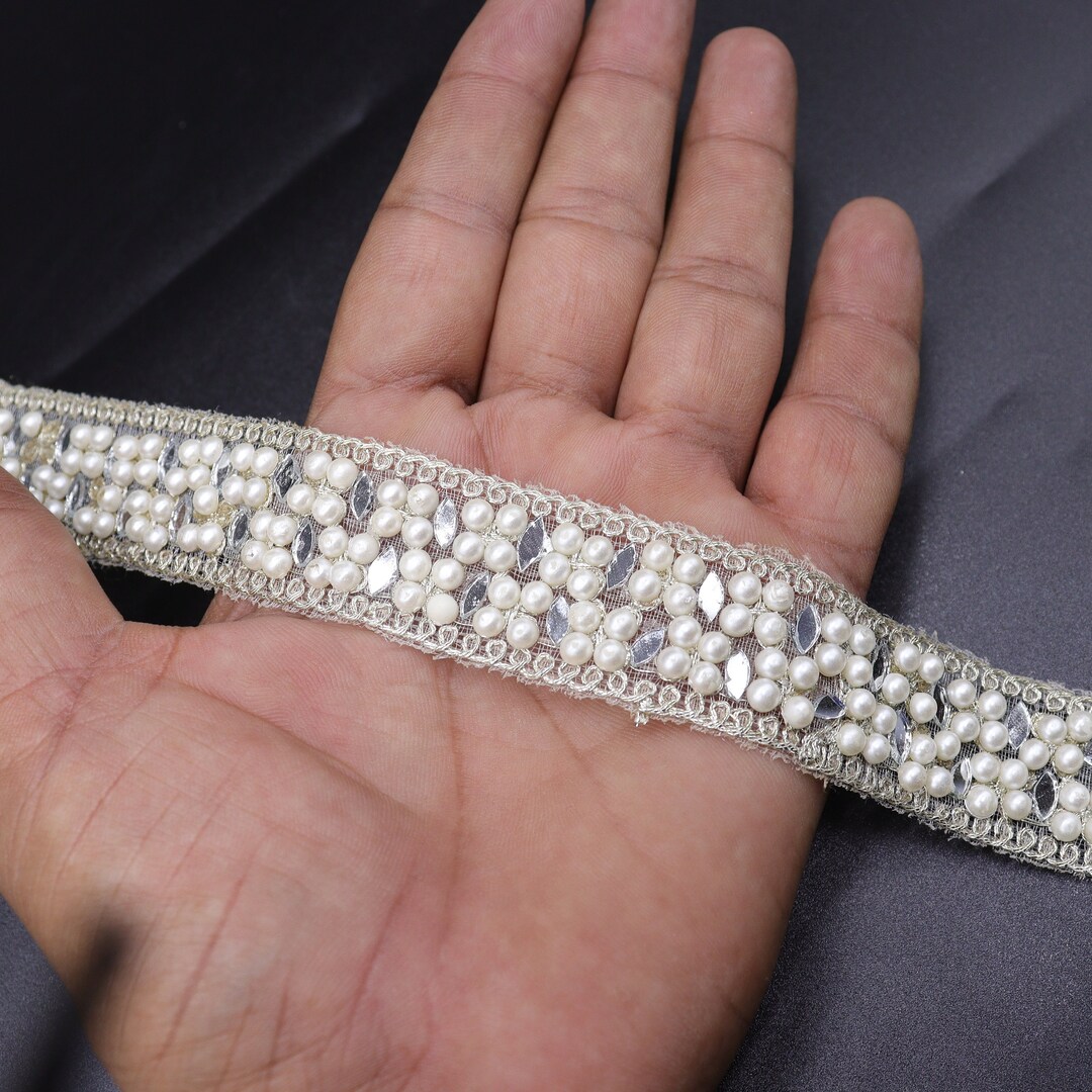 Pearl Mirror Beaded Ribbon Trim: 1-inch Wedding Dress Embellishment - Etsy