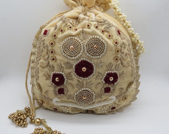 Zardosi Embroidered Potli Bag: Indian Wedding Favor Purse