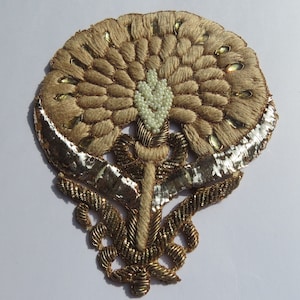 tree of life texture beige thead embroidered golden rhinestone zardosi handmade embroider indian patch applique sewing | clothing patch pack