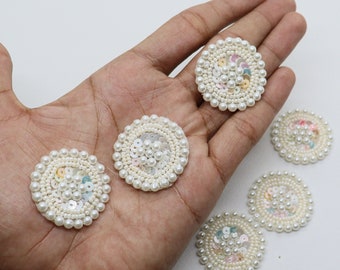 Pearl Sequin Applique Patches: Beaded Sew-On Embellishments (1.25 Inch, 10 Pieces)