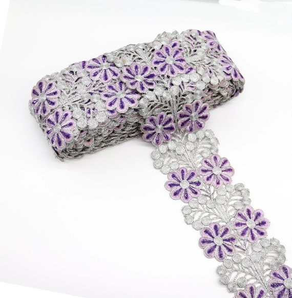 MECCANIXITY Ruban En Dentelle Violet Clair à Motif Floral De 16 Cm De Large Et 4,6 M De Long Pour Loisirs Créatifs, Bouquets D'emballage Cadeau