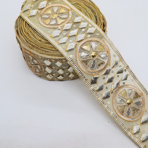 2.5 Inch Gota Patti Embellish Golden Tissue Fabric Indian Sari Lace Ribbon | DIY Crafting Trimmings For Garments Home Decor Belt Making