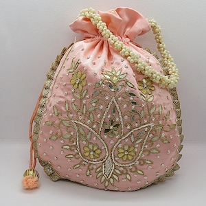 ethnische traditionelle indische Hochzeit gota patti zardosi Stickpotli Tasche Handtasche für Frau | Potli Tasche für Rücksendung Geschenk | indische Hochzeitsgeschenk