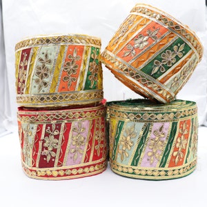 Gota-Patti Embroidered Decorative Embellishment Trim Multi Color Saree Border, Festive Costume Trimming Ribbon Boho Chic Lace by the Yard