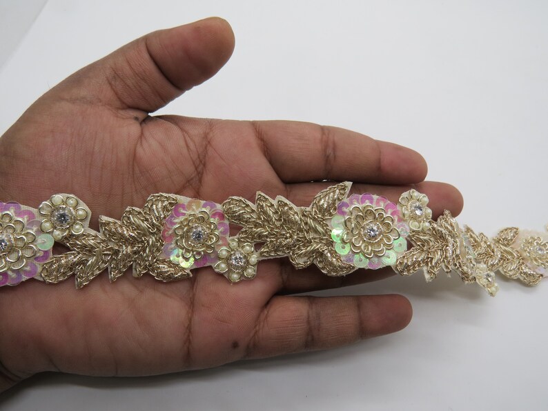 bling rhinestone zardosi sequin pearl beaded embroider floral trim indan wedding lehnga sewing embellishment lace trim saree border trim