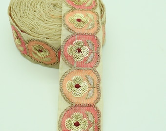 Pailletten Blume gestickte indische Borte: buntes Sari Bortenband
