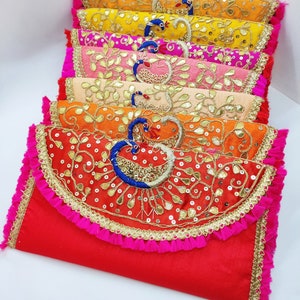 indian wedding favor peacock gota patti embroider asssorted gifting woman wallet purse | beautiful handmade fabric purse for woman