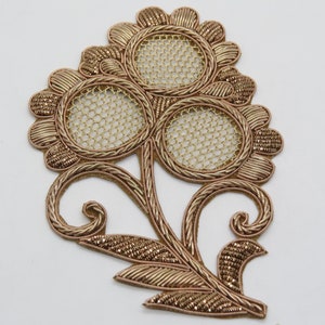 beautiful zardosi gold embroider sewing floral texture designer applique crafting DIY for outfits | handmade decorative metal applique