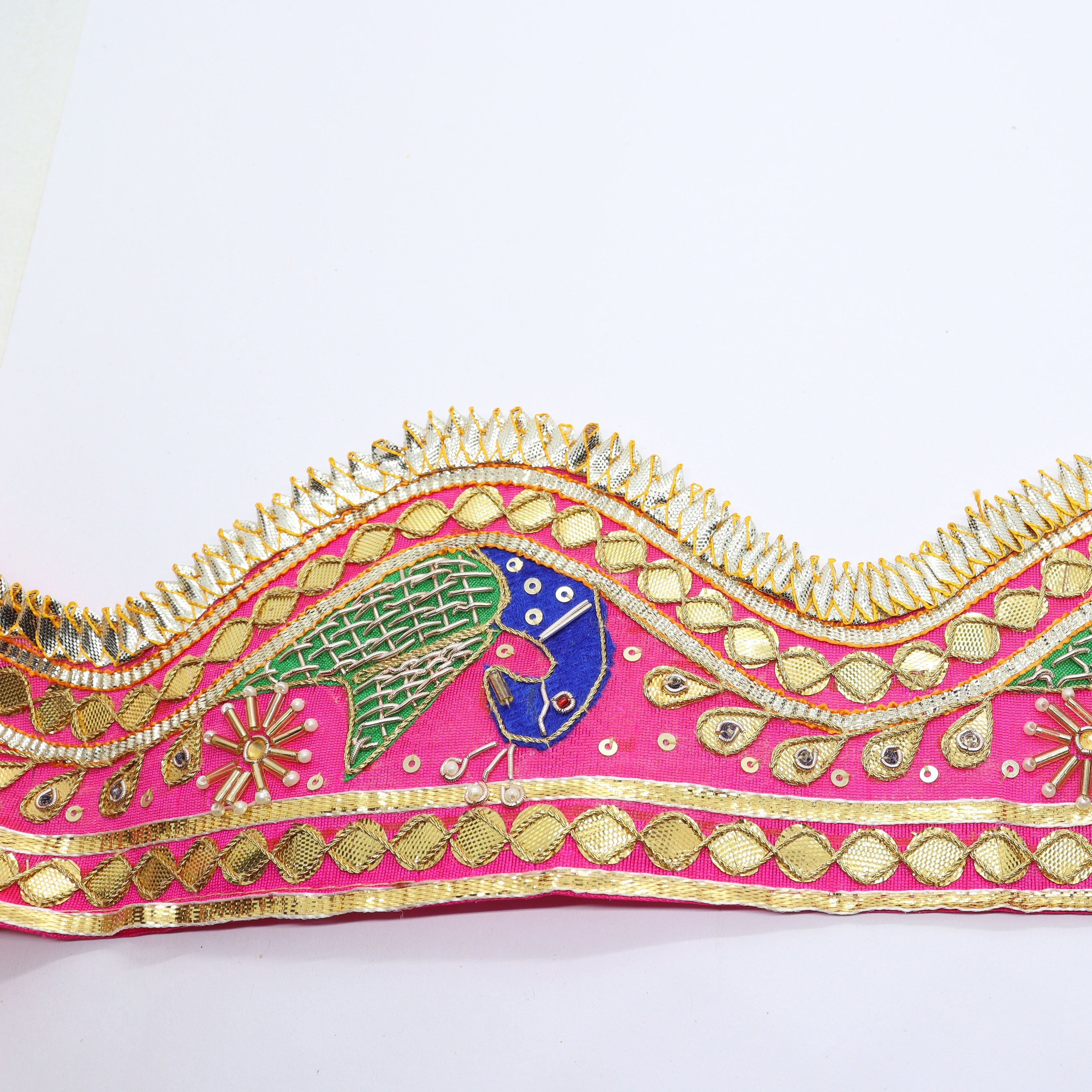 Peacock Embroidered Sari Border: Fuchsia Pink Gota Patti Zari Ribbon - Etsy