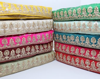Golden Zari Sequin Embroidered Sari Silk Lace Border - 9 Yards